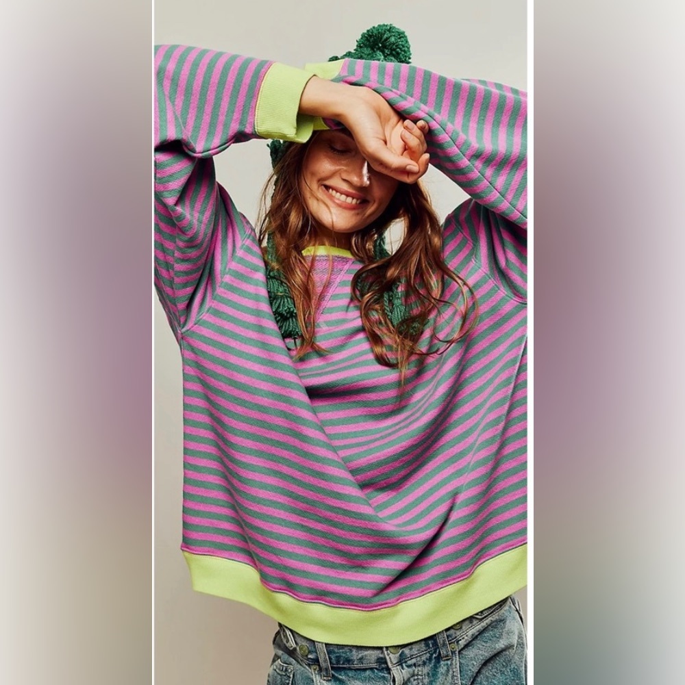 🆕 Free People NWOT We the Free Classic Striped Oversized Tee